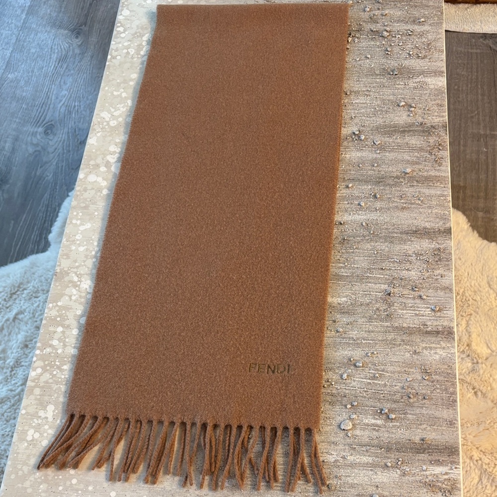 Fendi Tan Wool/ cashmere Scarf with Fringe - just been dry cleaned.